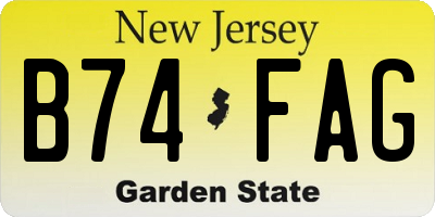 NJ license plate B74FAG