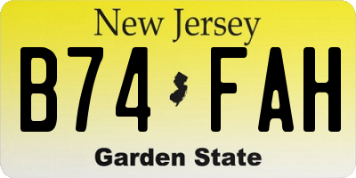 NJ license plate B74FAH