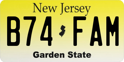 NJ license plate B74FAM