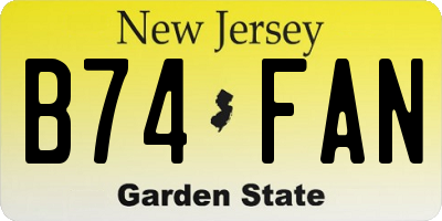 NJ license plate B74FAN