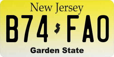 NJ license plate B74FAO