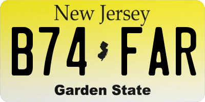 NJ license plate B74FAR