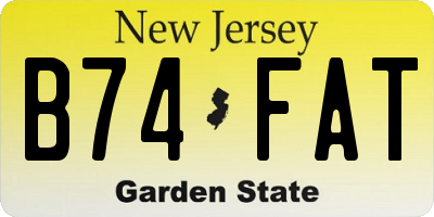 NJ license plate B74FAT