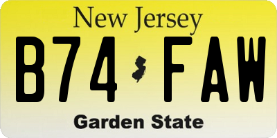 NJ license plate B74FAW