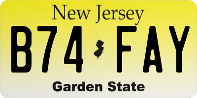NJ license plate B74FAY