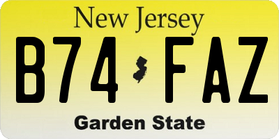 NJ license plate B74FAZ