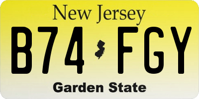 NJ license plate B74FGY
