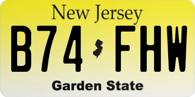 NJ license plate B74FHW