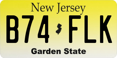 NJ license plate B74FLK