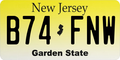 NJ license plate B74FNW