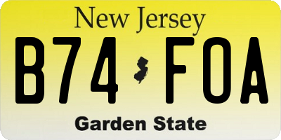 NJ license plate B74FOA
