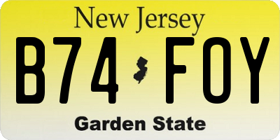 NJ license plate B74FOY