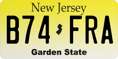 NJ license plate B74FRA