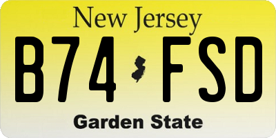 NJ license plate B74FSD