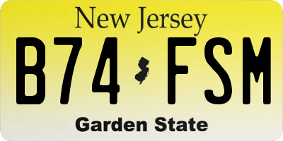 NJ license plate B74FSM