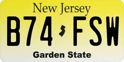 NJ license plate B74FSW