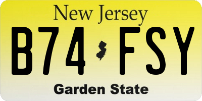 NJ license plate B74FSY