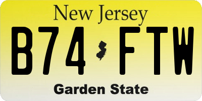 NJ license plate B74FTW