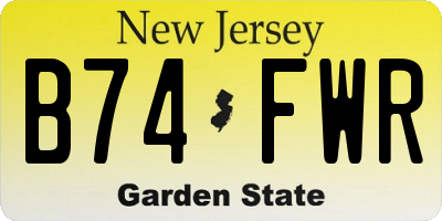 NJ license plate B74FWR