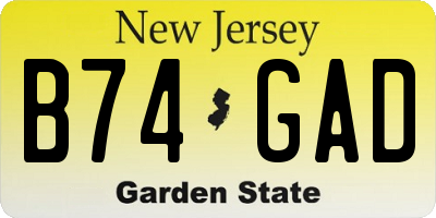 NJ license plate B74GAD