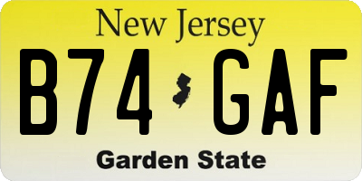 NJ license plate B74GAF