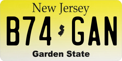 NJ license plate B74GAN