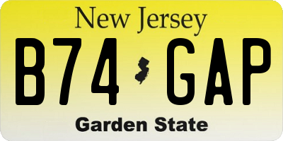 NJ license plate B74GAP