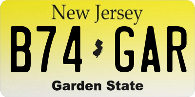 NJ license plate B74GAR