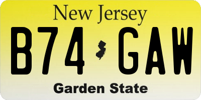 NJ license plate B74GAW