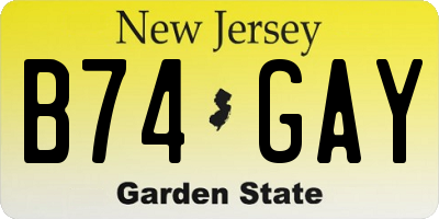 NJ license plate B74GAY