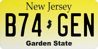 NJ license plate B74GEN