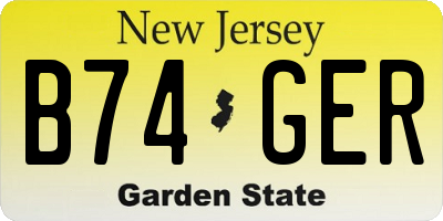 NJ license plate B74GER