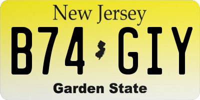 NJ license plate B74GIY