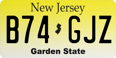 NJ license plate B74GJZ