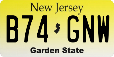 NJ license plate B74GNW