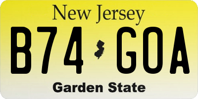 NJ license plate B74GOA