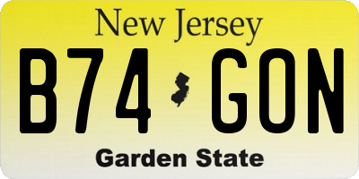 NJ license plate B74GON