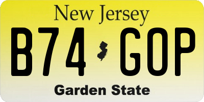NJ license plate B74GOP