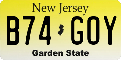 NJ license plate B74GOY