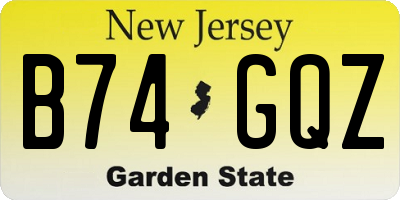 NJ license plate B74GQZ
