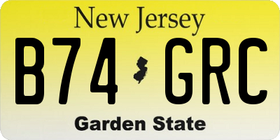 NJ license plate B74GRC