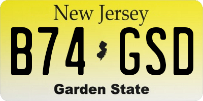 NJ license plate B74GSD