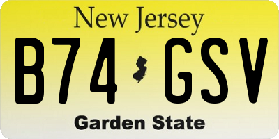 NJ license plate B74GSV