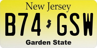 NJ license plate B74GSW