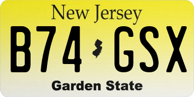 NJ license plate B74GSX