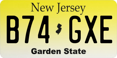 NJ license plate B74GXE