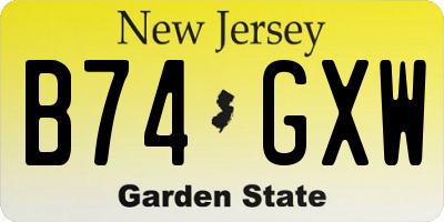 NJ license plate B74GXW