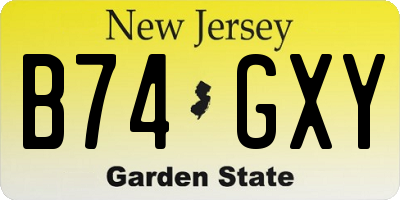 NJ license plate B74GXY