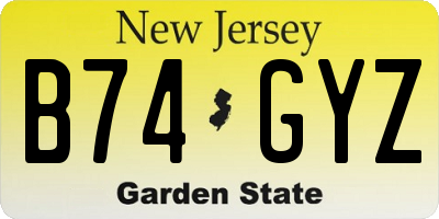 NJ license plate B74GYZ