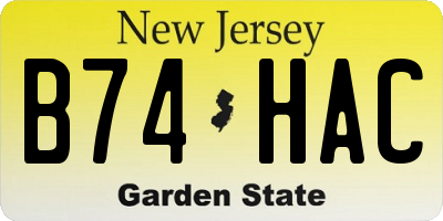 NJ license plate B74HAC
